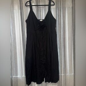 Chic Soul 3X Black lLinen Tie-Front Midi Dress w/pockets